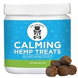 Calming Treats for Dogs - Great Anxiety and Stress Relief for Separation, Storms, Barking - Omega rich Calming Aid and Composure Support - with Hemp Oil, Melatonin, Thiamine and Chamomile, Made in USA