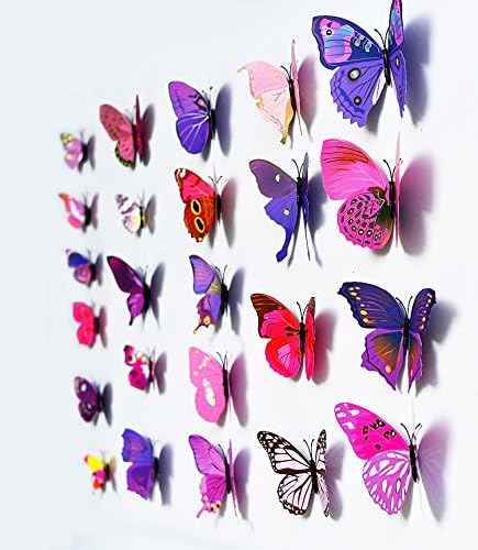 24 PCS PVC 3D Butterfly Fridge Magnets Refrigerator Magnets Wall Stickers with Magnet for Wall Decor Art Decor Crafts Home Party Decoration (Purple)