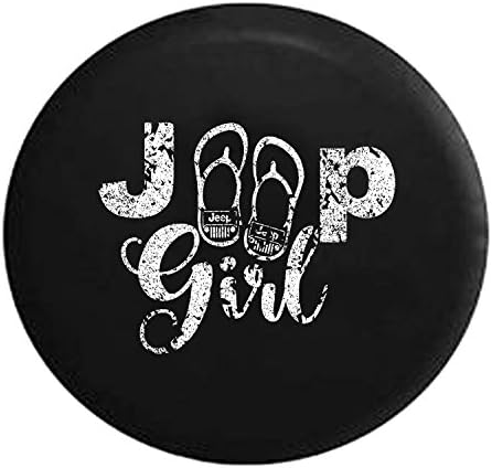 Distressed - Jeep Girl Flipflop Sandals Beach Spare Tire Cover Black Spare Tire Cover Black 28 Inch