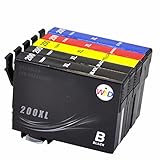 WIND ® 5 PACK 200 T200 T200XL High Capacity (2 Black, 1 Cyan, 1 Magenta, 1 Yellow) Work For Epson XP-200 WF-2540 XP-300 WorkForce WF-2530 XP-410 WF-2520 XP-400 XP-310 Printer