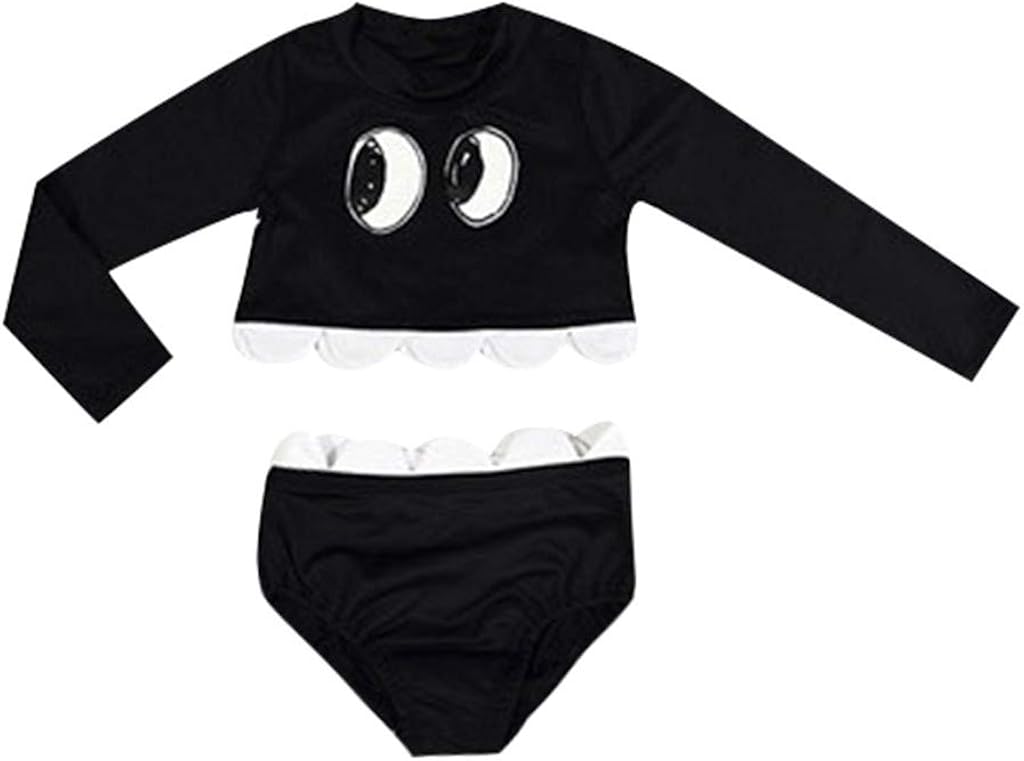 (18 Months-5 Years) Toddler Kid Baby Girls Long Sleeve Cartoon Pool Beach Swimsuits Swimwear Sets Girls Long Sleeve