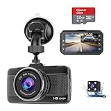 Dash Cam Front and Rear with SD Card (32G) Claoner FHD 1080P Backup Car Camera with Night Vision, 3 Inch IPS Screen, 170° Wide Angle, Loop Recording, G-Sensor, Motion Detection, Parking Monitor