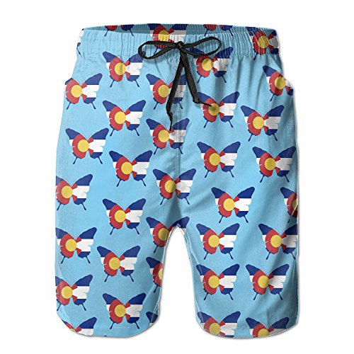 Colorado Butterfly Flag Pattern Men's Printing Quick Dry Beach Board Shorts Swim Trunks M