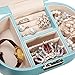 Vlando Small Mirrored Travel Jewelry Box Organizer Storage Case - Faux Leather - Best Gift for Girls (Blue)