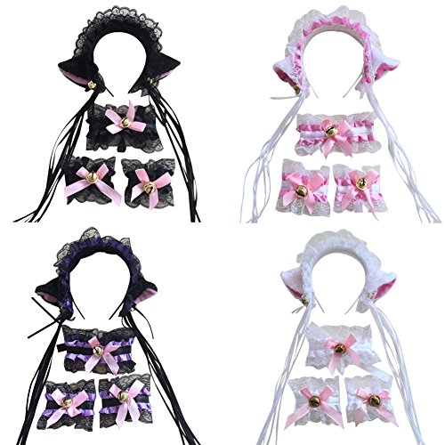 Funbase Lace Plush Cat Ear Headband Bow Tie Wristband Cosplay Costume Set