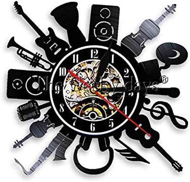 GJFLife Vinyl record Wall clock Musical instruments, Retro Silent Punctual Decoration Clocks Unique modern art gift idea for music fans-C d:34cm