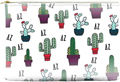 Delta Zeta (DZ) Cactus Pattern White Cosmetic Accessory Pouch Bag for Makeup Jewelry &amp; other Essentials