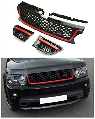 Exotic Store 2010 2011 2012 2013 Black RED Honeycomb Mesh Front Bumper For RANGE ROVER Sport Autobiography Style Fender Side Vent ASSY+ Front GRILLE Complete Kits (Front Grille+Side Vents)