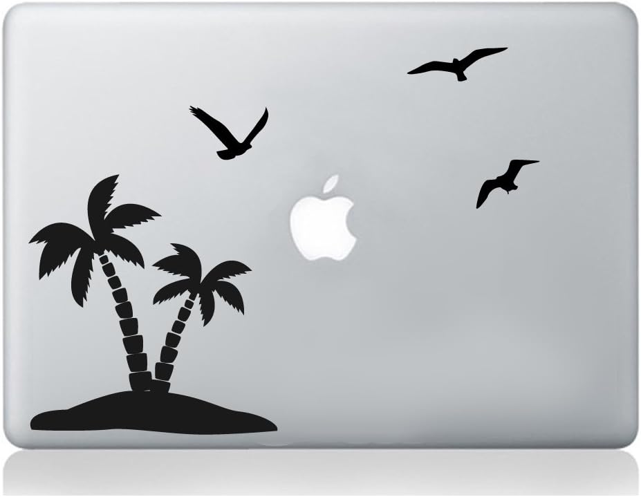 Palm Birds Sticker Laptop Relaxing Holiday Decal Art Compatible with Apple MacBook Decoration, Black
