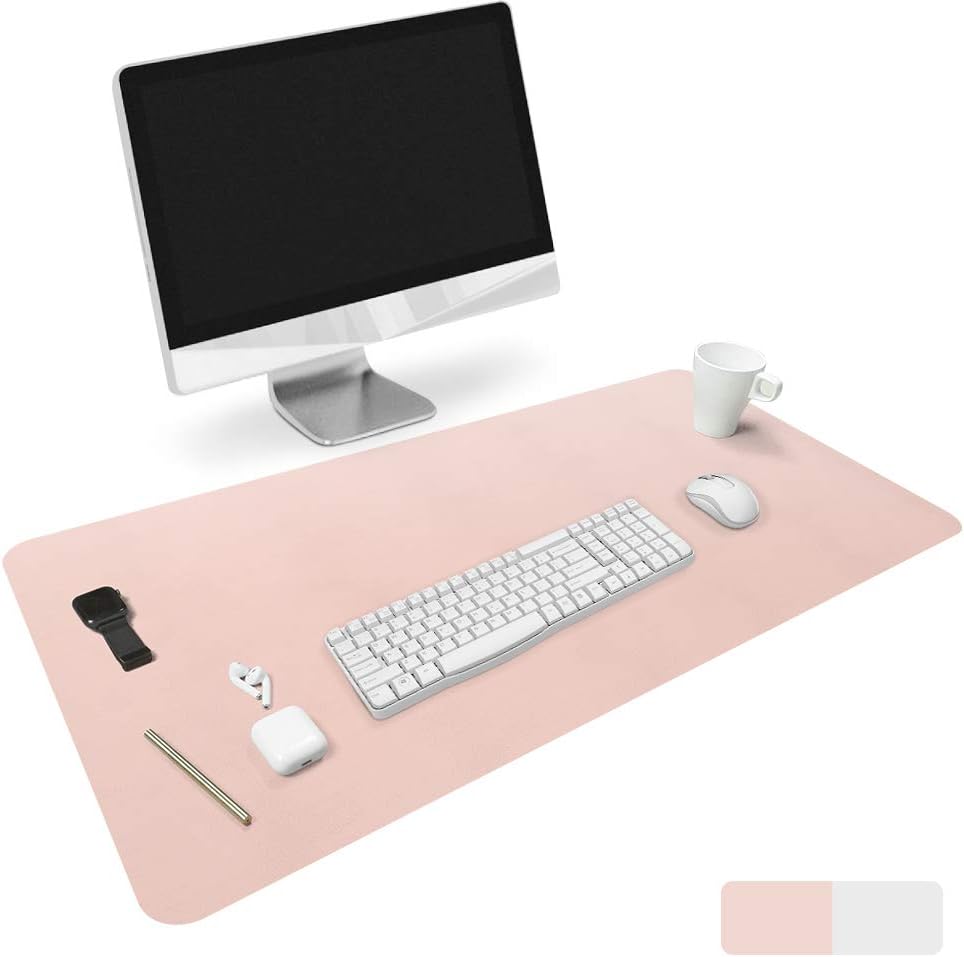 HOMECAS Desk Pad,Office Desk Mat Blotter,31.5" x 15.7" Upgraded PU Leather Desk Protector Cover Large Mouse Pad, Waterproof Writing Mat for Office/Home/Computer,Dual Use (Pink & Silver)