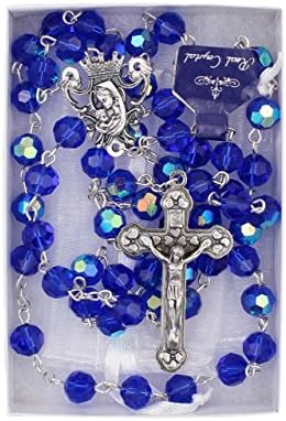 Bundle: 8mm Dark Blue Crystal Bead Rosary with Organza Storage Bag