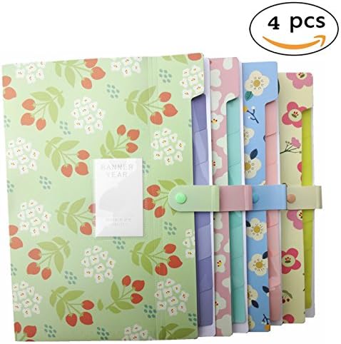 YOOFUN 8 Pockets Portable Accordion Document Expanding File Folder, Letter Size and A4 File Organizer (Set 4)