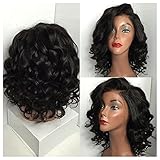 Inkach Short Curly Wigs for Black Womens Fluffy Wavy Cosplay Synthetic Hair Wigs (Black)