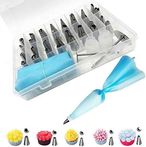 artSew 42 Pieces Cake Decorating Supplies Kit with 36 Icing Tips, 2 Reusable Plastic Couplers Baking Supplies Frosting Tools Set for Cupcakes Cookies,2 Silicone Pastry Bags, 2 Flower Nails