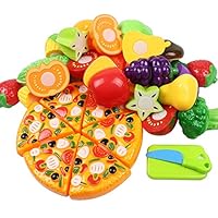 Kunmark Kitchen Toys Fun Cutting Fruits Vegetables Pretend Food Playset for Children Girls Boys Educational Early Age Basic Skills Development 24pcs Set