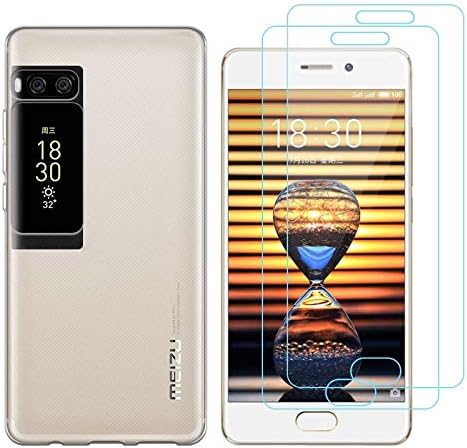 crisant Meizu Pro 7 Case Transparent Premium Soft Silicone Gel TPU Protective Back Cover for Meizu Pro 7 (5,2 Inch) With Two Tempered Glass Screen Protector