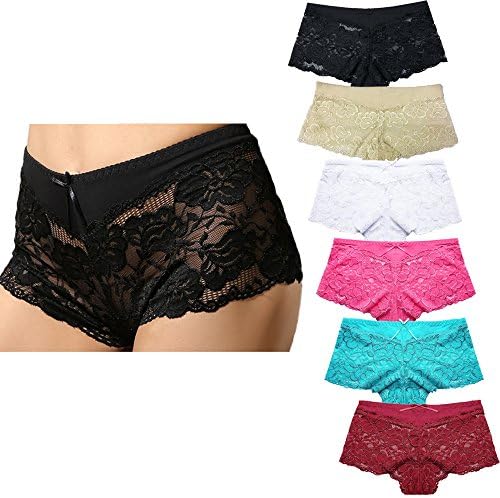 Iec Beauty Women's Boyshort Panties Lace Underwear&Panty Hipsters-6 Pack