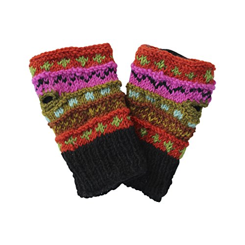 Winter wonder soft fingerless Fleece Lined Hand Knit gloves-Black-One Size