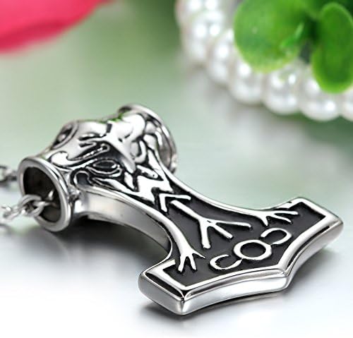 JewelryWe Vintage Stainless Steel Thors Hammer Triquetra Celtic Knot Amulet Men's Pendant Necklace, Silver (with Gift Bag) - Image 3