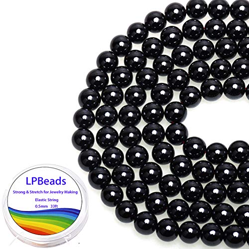 LPBeads 100PCS 8mm Natural Black Obsidian Beads Gemstone Round Loose Beads for Jewelry Making with Crystal Stretch Cord