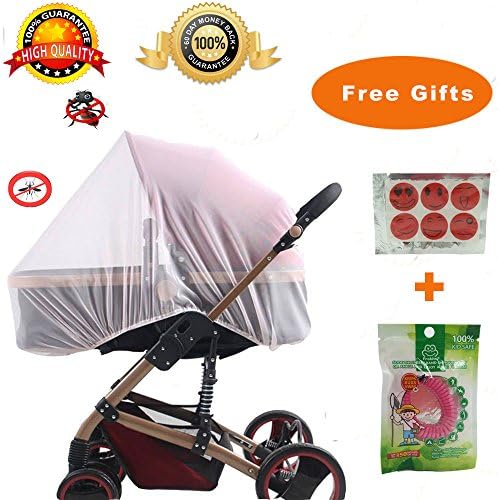 Baby Mosquito NET for Strollers, Car Seats and Bassinet. Universal Portable Durable Insect Netting with Additional 6pcs Free Charge Anti-Mosquito Repellent Stickers and 1pcs Anti-Mosquito Bracelet.