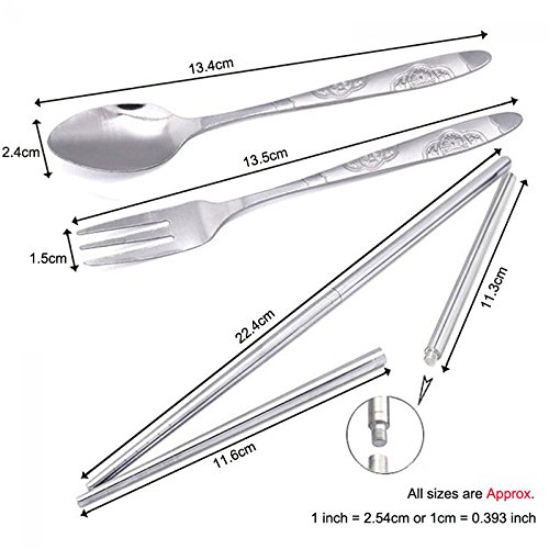 Pushhr 3in1 Portable Folded Spoon Fork Chopstick Cutlery Set Tableware Stainless Steel