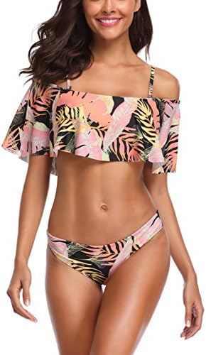 Giorzio Women Swimsuit High Waist Flounce Bikini Set Women's Beach Bathing Suits Ladies Plus Size 2-Pieces Swimwear