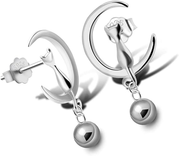 Amazon Zongaisln ピアスクリエイティブムーンキャット小さな鈴ロングレディスイングピアスシルバー925金属アレルギー対応イヤリングアクセサリーギフトスタッド ピアス 通販
