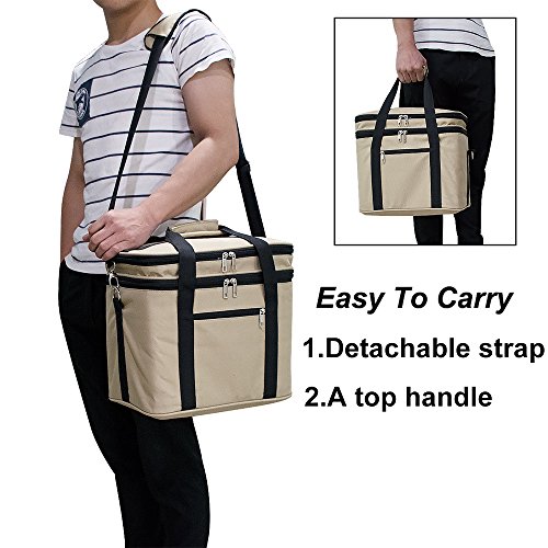 Fanmaous Lunch Box Insulated Lunch Bag Large Cooler Tote Bag Drinks Bottle Box Thermal Lunch Bags for Adult Men Women Car Picnic Camping Family ,Double Deck Cooler(18L/Khaki)