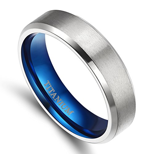 TIGRADE 4MM/6MM/8MM Unisex Titanium Wedding Band Rings in Comfort Fit Matte Finish for Men Women (Blue 6mm, 7.5)