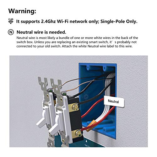 Treatlife Smart Light Switch, Neutral Wire Needed, 2.4Ghz Wi-Fi Light Switch, Works with Alexa, Google Assistant and IFTTT, Schedule, Remote Control, Single Pole, ETL Listed (2 PACK)