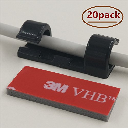 Cable Clips 20 pcs with Self Adhesive Tapes Strong Bond 24 pcs,Wire Holder Organizer Cord Management -Black-by Yolice