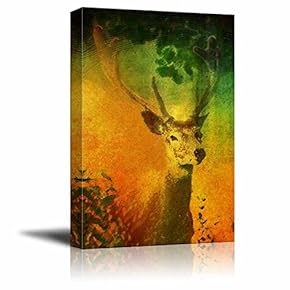 Animal Theme Canvas Wall Art - A Deer on The Vintage Background - Giclee Print Gallery Wrap | Modern Home Art Stretched & Ready to Hang - 12x18 inches