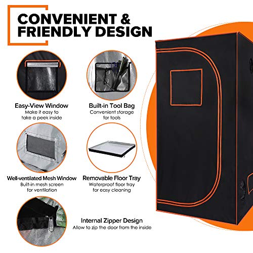 kdgarden 36"x36"x72" Mylar Hydroponic Grow Tent for Indoor Plant Growing Heavy Duty 600D Highly Reflective and Lightproof Portable Closet Grow Tent Room - 3'x3'x6'