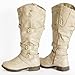 Twisted Women's AMIRA Wide Width/Wide Calf Faux Leather Knee-High Western Flat Riding Boot with Multi Buckle Straps