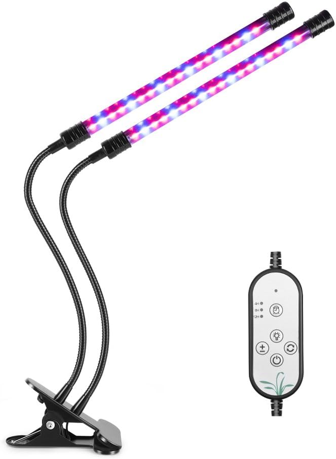 IP67 Waterproof Grow Light - Auto ON/Off Everyday with 4/8/12H Memory Timer - 18W Dual Head LED Growing Lamp - 5 Dimmable Levels Full Spectrum for Indoor Plants Hydroponics[2018 Newest Version]