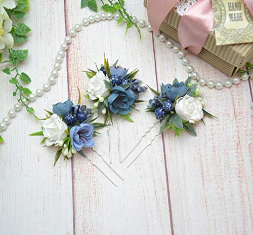 Amazon Com Blue White Hair Pins Flower Wedding Hair Accessories