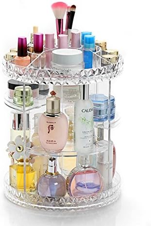 Cosmetic Rotating Makeup Organizer/Desktop Storage 3-layer Diamond Pattern Large Capacity for Lipstick Brush Perfume
