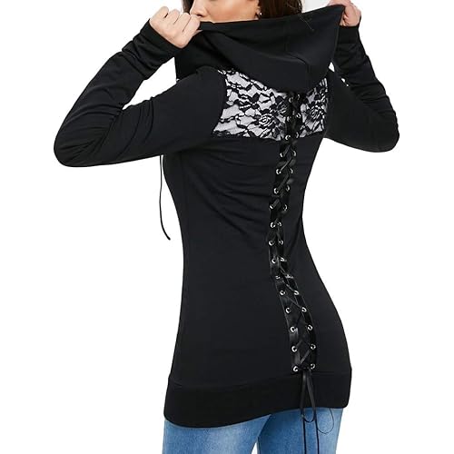 Women Long Sleeve Lace Up Casual Blouse Bandage Hoodie Sweatshirt Tops