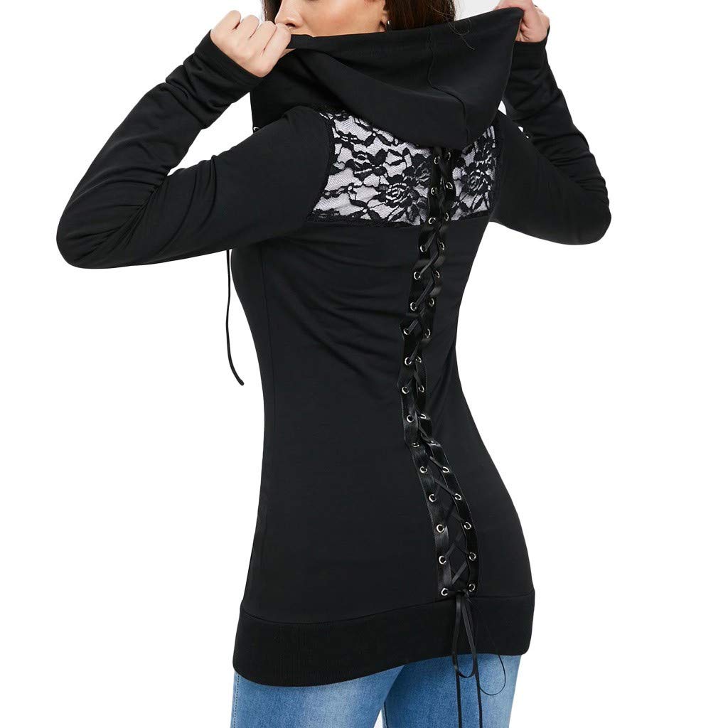 Women Long Sleeve Lace Up Casual Blouse Bandage Hoodie Sweatshirt Tops