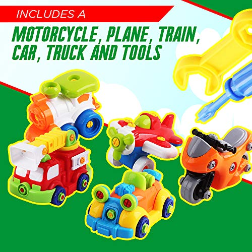 WolVol 97-Piece Take-A-Part Building Vehicles Set - Toddler Assembly STEM Toy - Take Apart for Boys & Girls - Screwdriver Included - Airplane, Car, Fire Truck, Motorcycle, Train, - Educational - Thumbnail 3