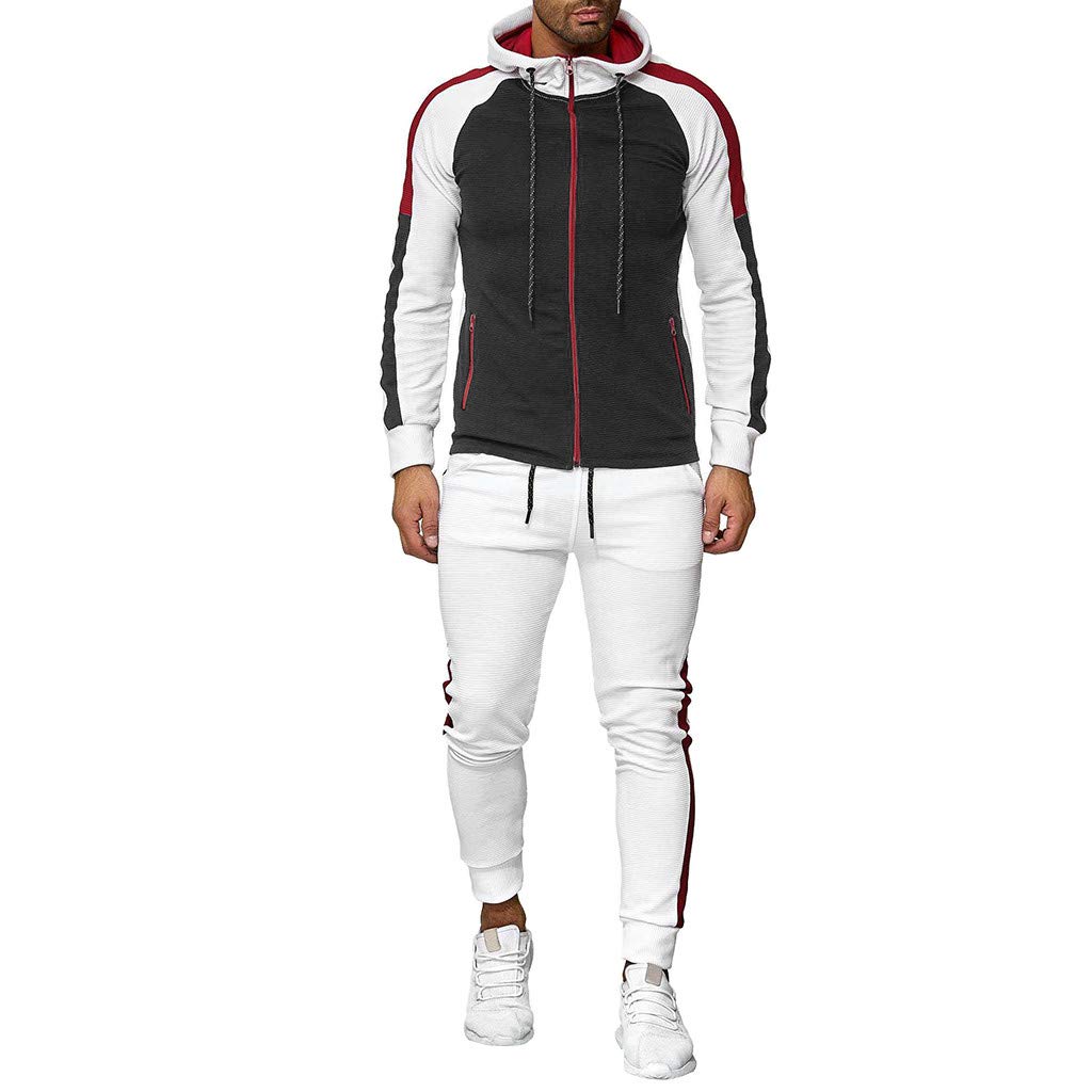 Men Sport Suit Gradient Sweatsuit Zipper Hoodies Outfit Contrast Jogging Full Tracksuit