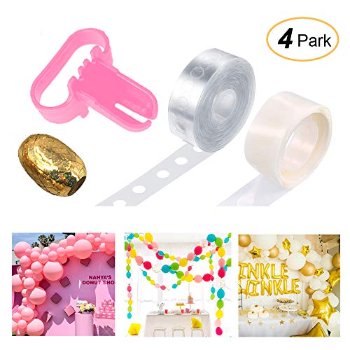 Balloon Arch Garland Decorating Strip Kit, 16Ft Reusable Balloon Tape Strip, 100 Balloon Dot Glue, 1ps Balloon Tying Tool, 32Ft Balloon Ribbon