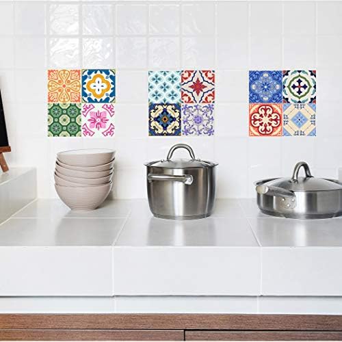 RoyalWallSkinsTile Decals 4x4 Inch - Set of 16 - Self Adhesive Peel and Stick Tile Stickers for Backsplash Bathroom Kitchen Home Decor (Radom TAD170308)