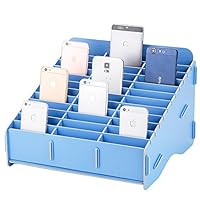 Loghot Wooden 36 Storage Compartments Multifunctional Storage Box for Cell Phones Holder Desk Supplies Organizer (Lake Blue)