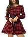 Allegra K Women's Christmas Plaid Dress Long Sleeve Button Down Belted Mini Shirtdress Small Red