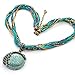 Challyhope Fashion Retro Bohemian Turquoise Stone Pendant Collar Statement Chunky Necklaces Rhinestone Gem Jewelry for Women Beach Hawaii (Blue)