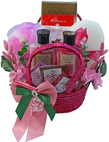 Tranquil Delights Spa Bath and Body Gift Basket Set with Tea and Cookies (Peony)