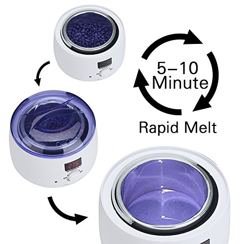 Wax Warmer, Hair Removal Hard Wax Warmer Home Waxing Kit with LCD Display Screen, 500ml Removable Wax Pot, 5 Packs Hard Wax Beans, 10 Wooden Wax Applicator Sticks