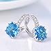 GULICX Girl's Aquamarine Color Blue Hoop Earrings Silver Tone Zircon Jewelry White Gold Electroplated